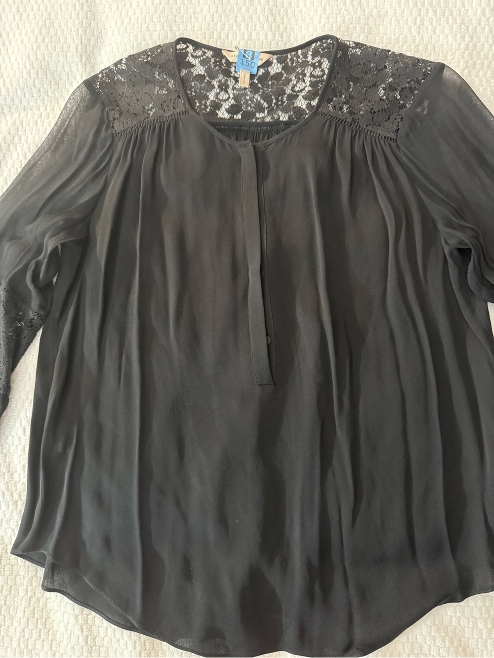 Rebecca Taylor Black Lace-Yoke Sheer Blouse